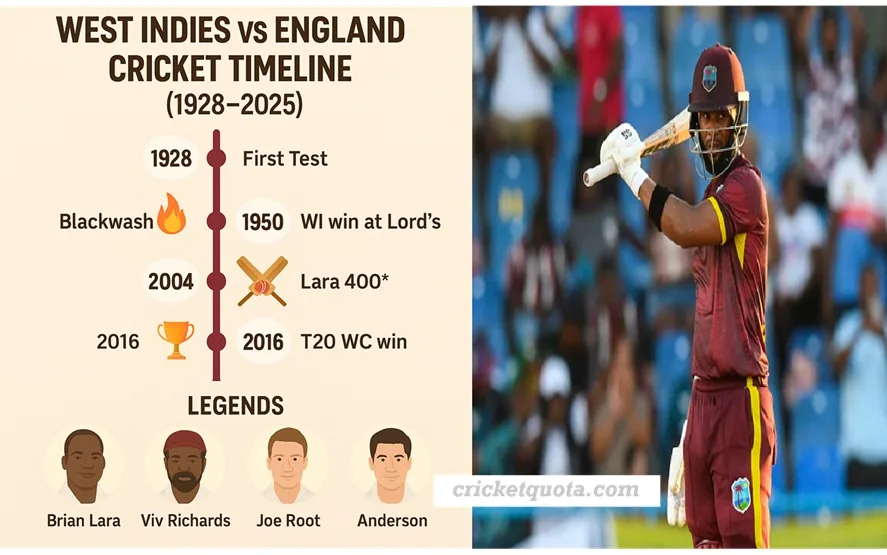 West Indies Cricket Team vs England Cricket Team Timeline